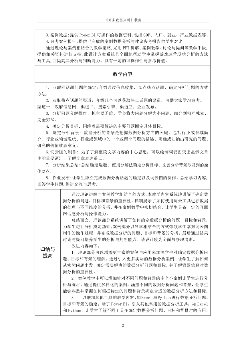 项目2互联网话题分析 教案（表格式）《商务数据分析》（高教版）