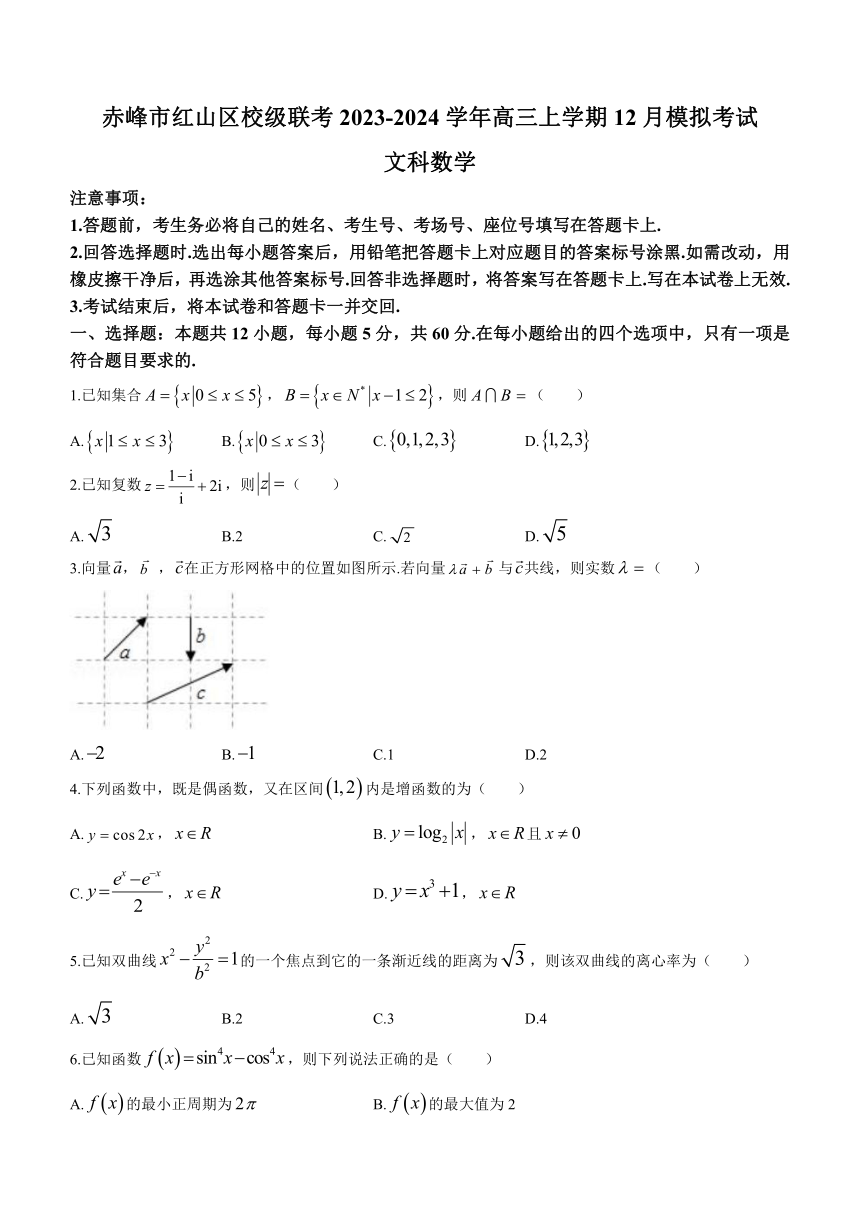 内蒙古自治区赤峰市红山区校级联考2023-2024学年高三上学期12月模拟考试文科数学试题（含解析）