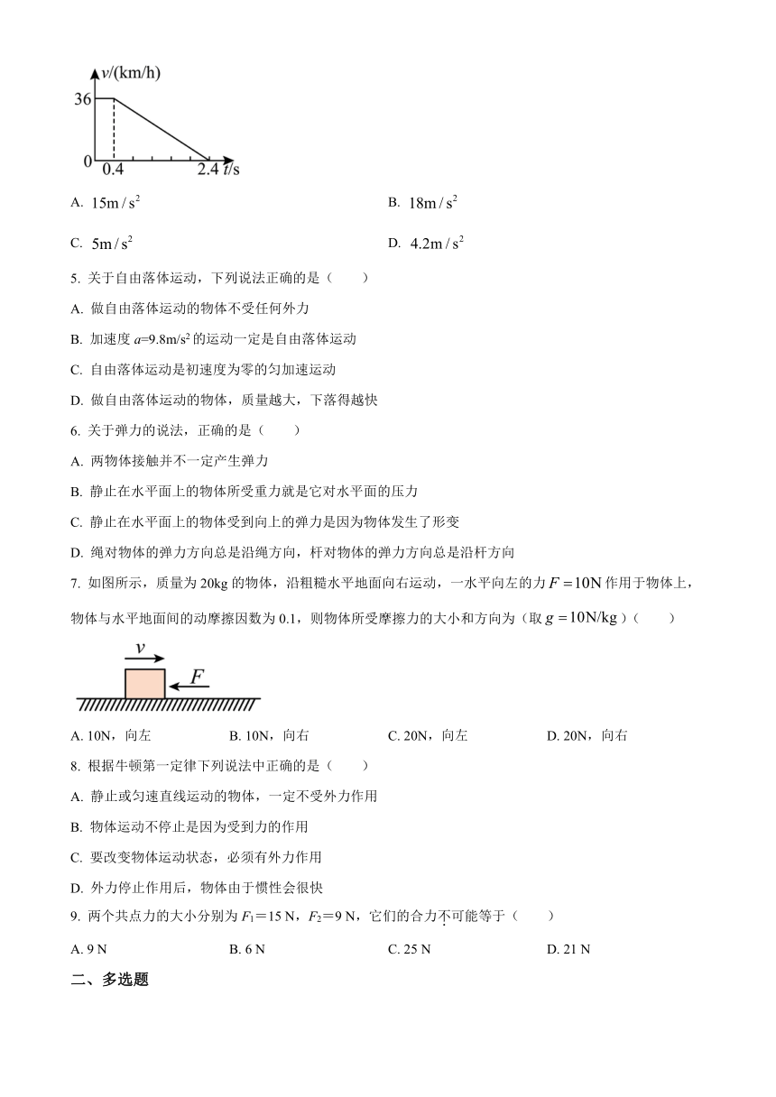 四川省成都东部新区养马高级中学2023-2024学年高一上学期开学考试物理试题（原卷版+解析版）