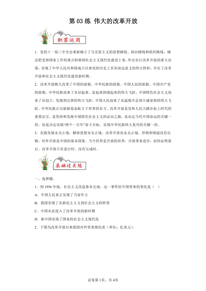 第03练伟大的改革开放复习学案（含解析）2023-2024学年度高中政治统编版必修一中国特社会主义