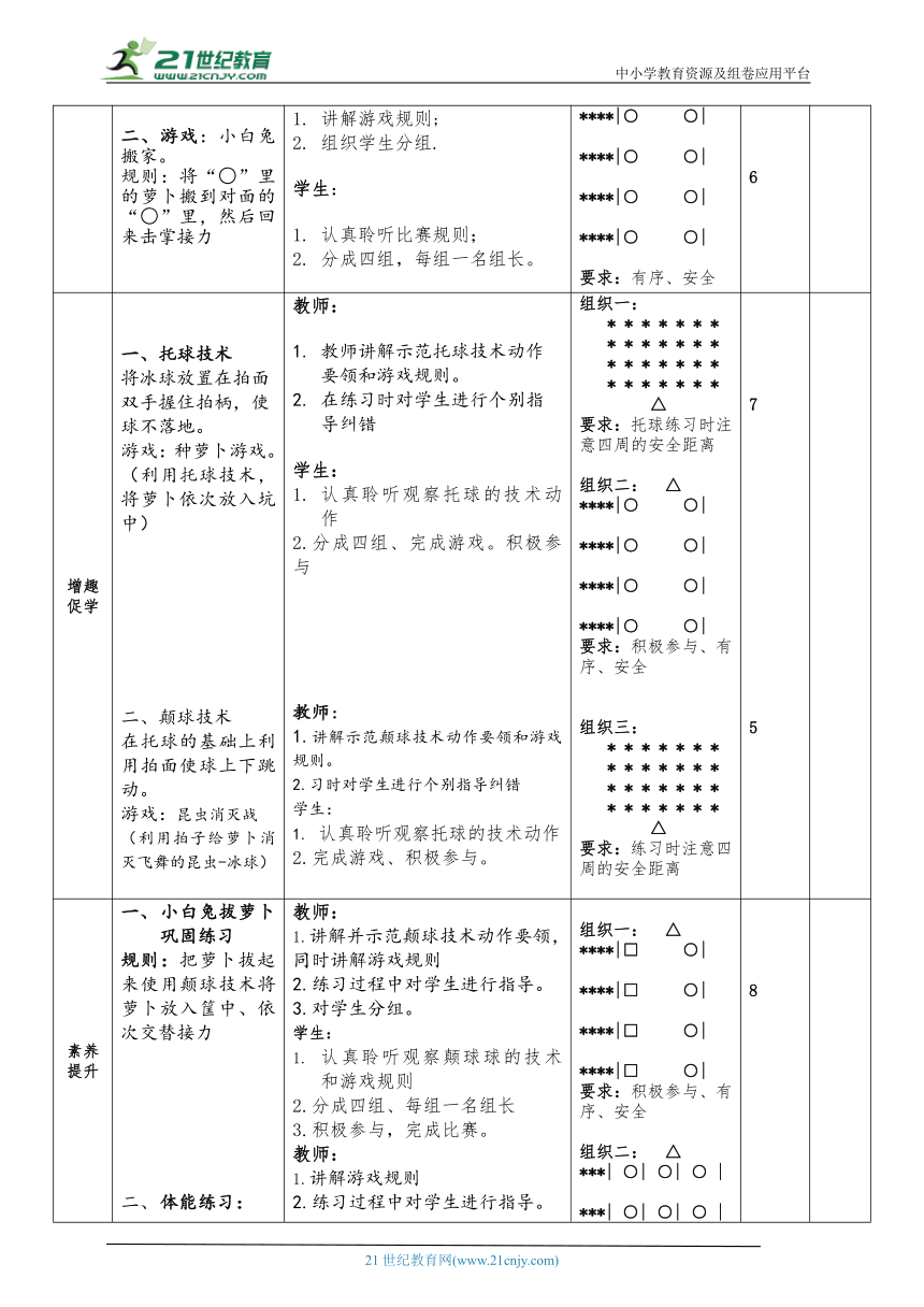 体育与健康二年级 第8课时 托球、颠球+游戏：小白兔种萝卜 大单元课时教案