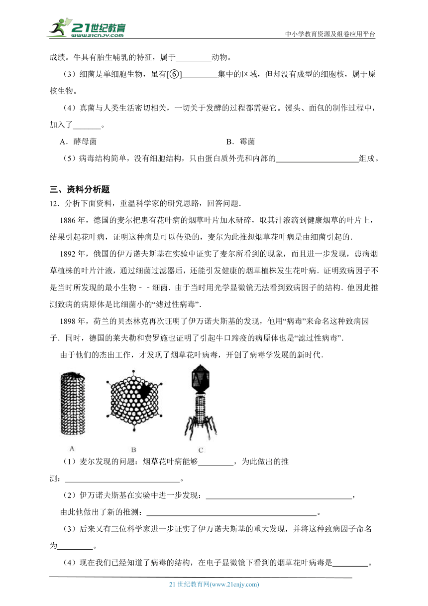 八年级上册5.5病毒一课一练（含解析）