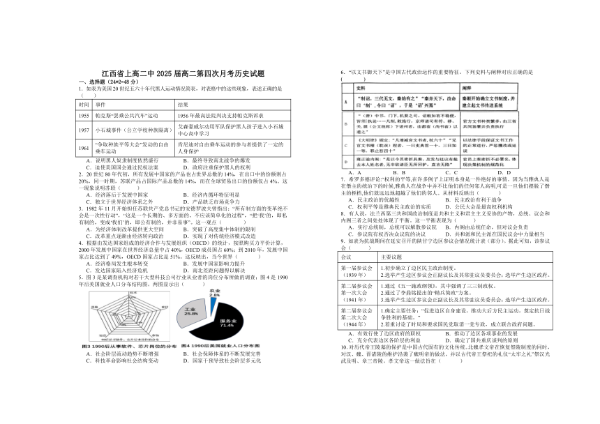 江西省宜春市上高县第二高中2023-2024学年高二上学期第四次月考历史试题（含答案）