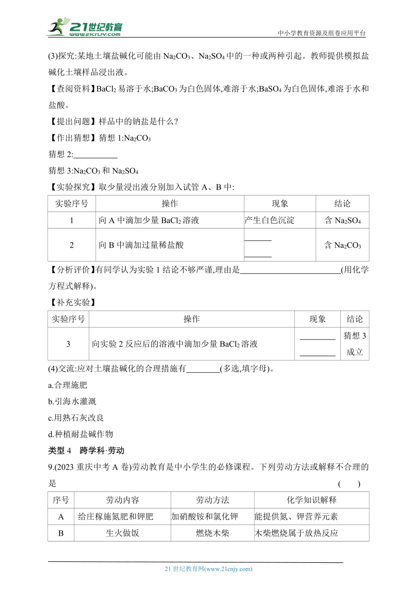 2024北京课改化学九年级下学期课时练--专项素养综合全练（七）   跨学科试题