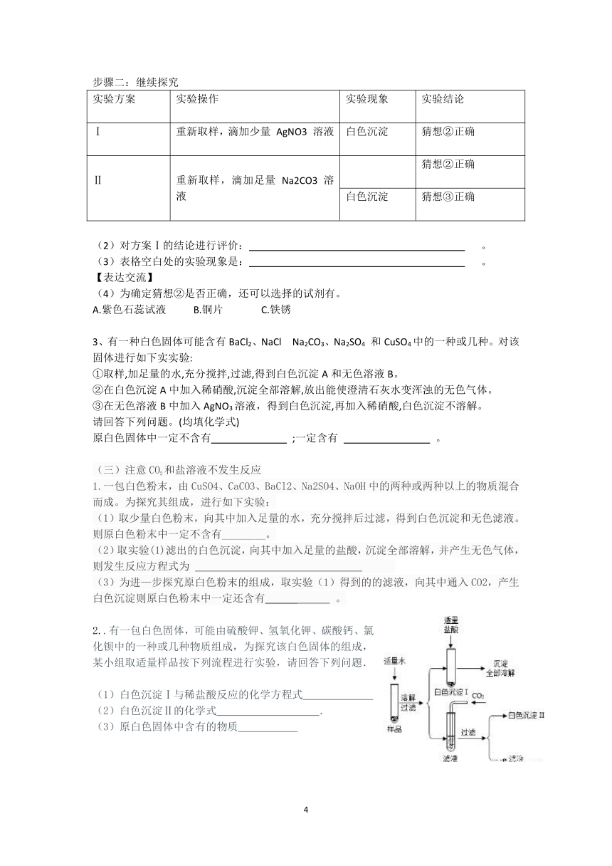 第1章 物质及其变化 专题复习（物质推断的方法和注意的问题）（学案 含答案）