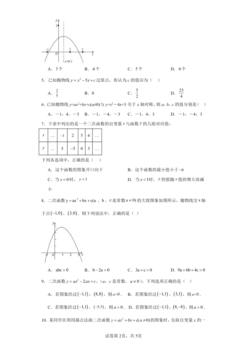 2.3确定二次函数的表达式随堂练习（含答案）北师大版数学九年级下册