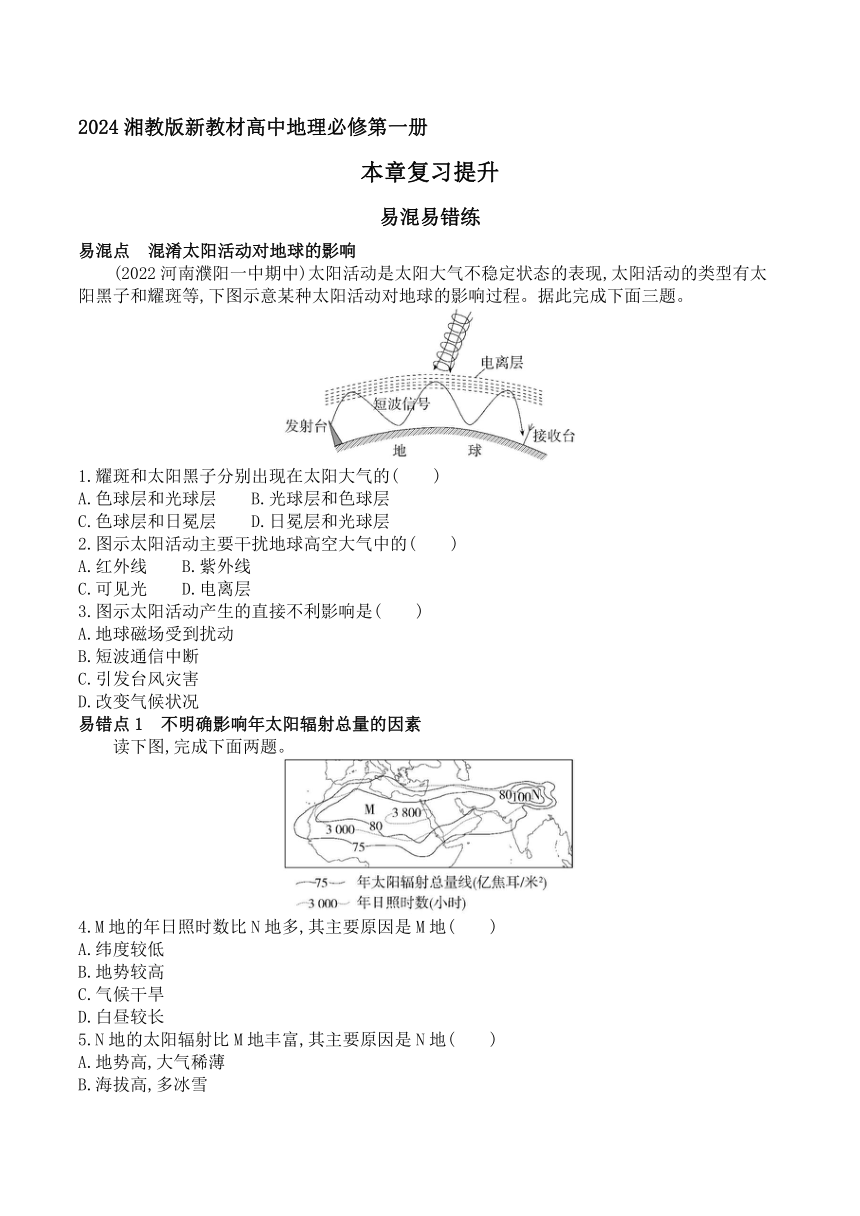 2024湘教版新教材高中地理必修第一册同步练习--第一章   宇宙中的地球复习提升（含解析）