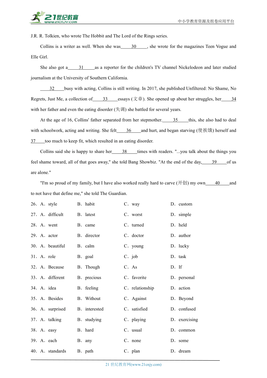 Module 5 Lao She Teahouse.完形填空 专练（含解析）外研版版英语八年级上册