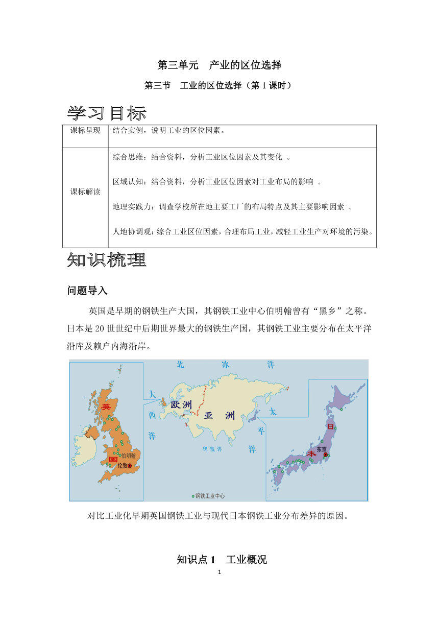 鲁教版地理必修二3.2.1工业的区位选择（第一课时）学案（含答案）