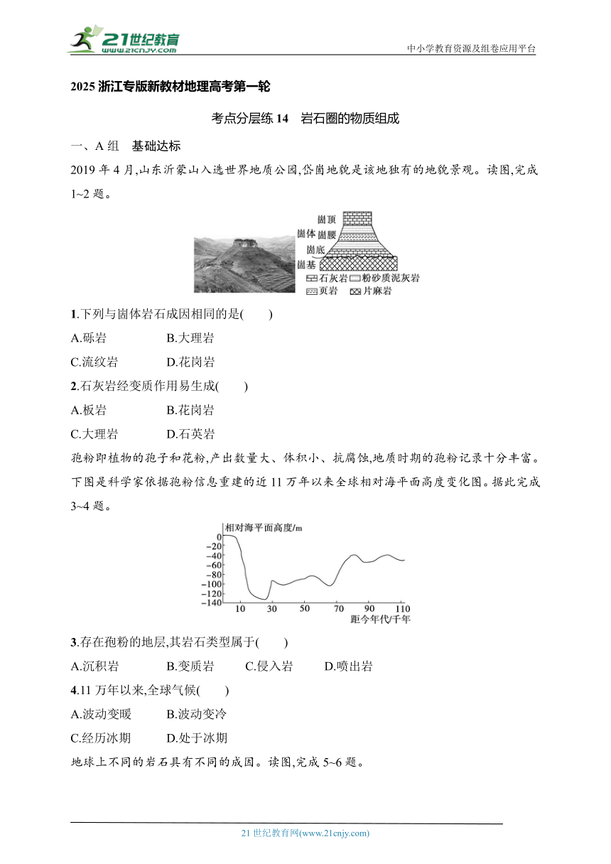 2024浙江专版新教材地理高考第一轮基础练--考点分层练14　岩石圈的物质组成（含解析）