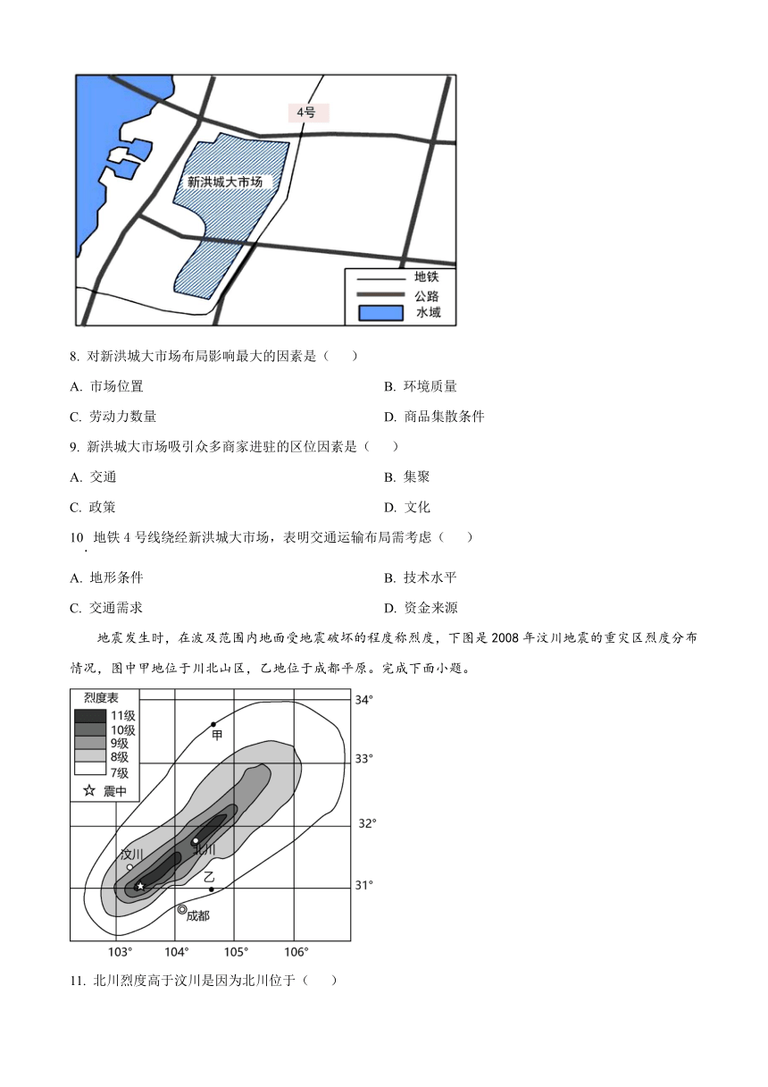 江西省南昌市2023-2024学年高三上学期开学摸底考试地理试题（原卷版+解析版）