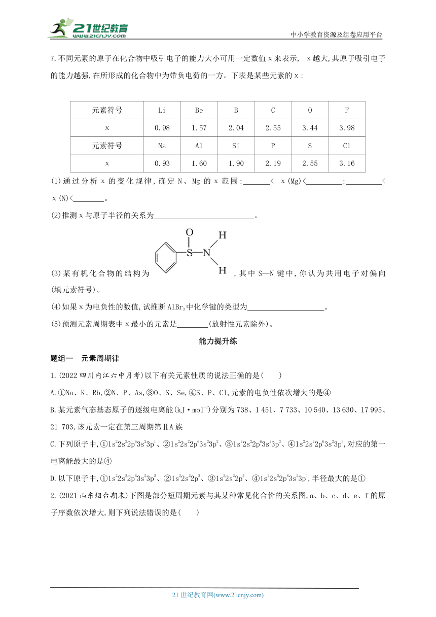 2024人教版新教材高中化学选择性必修2同步练习--第2课时　元素周期律——原子半径、电离能、电负性的递变规律（含解析）