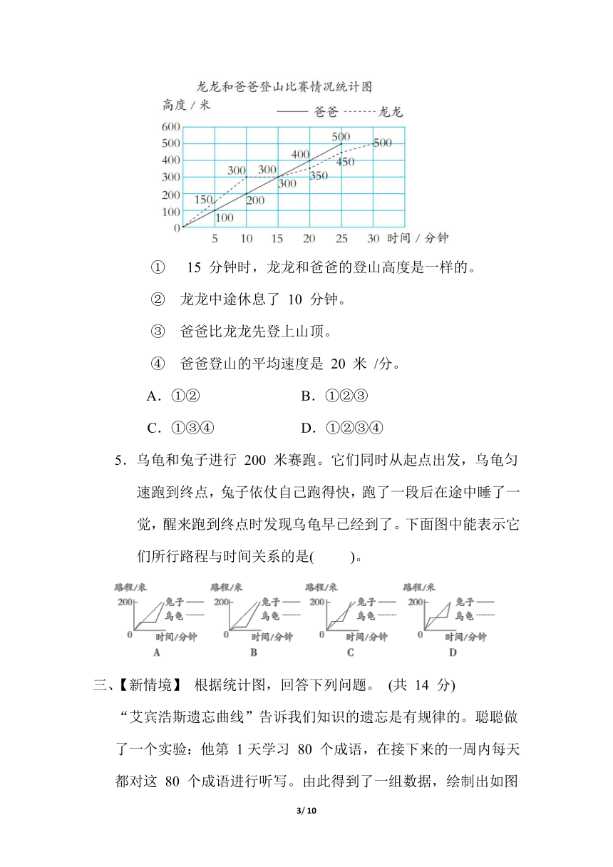 苏教版五年级下册数学第二单元 折线统计图测试卷（含答案）