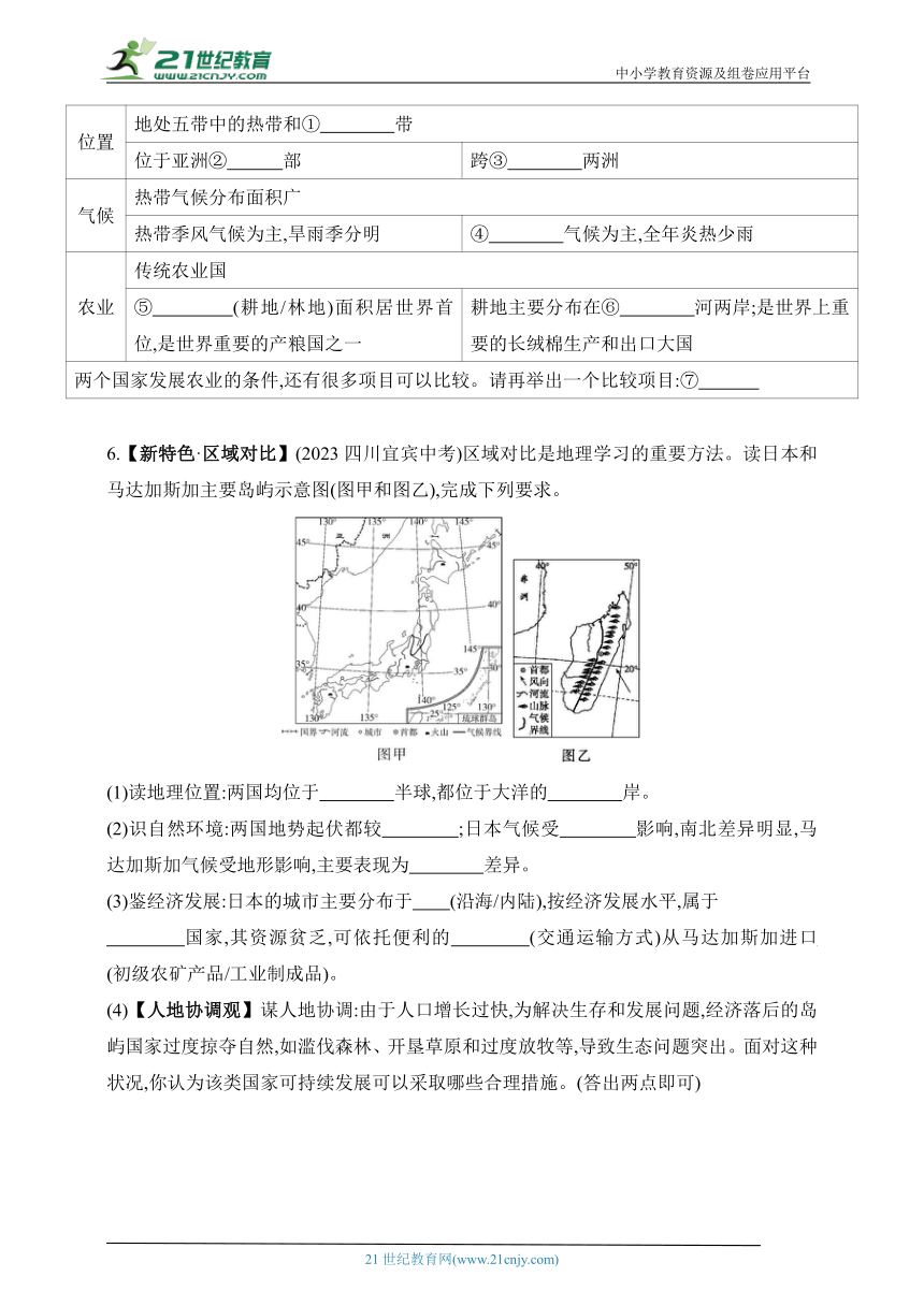 2024中图版地理八年级下学期--专项素养综合全练（二）用区域对比的方法学习国家和地区（含解析）