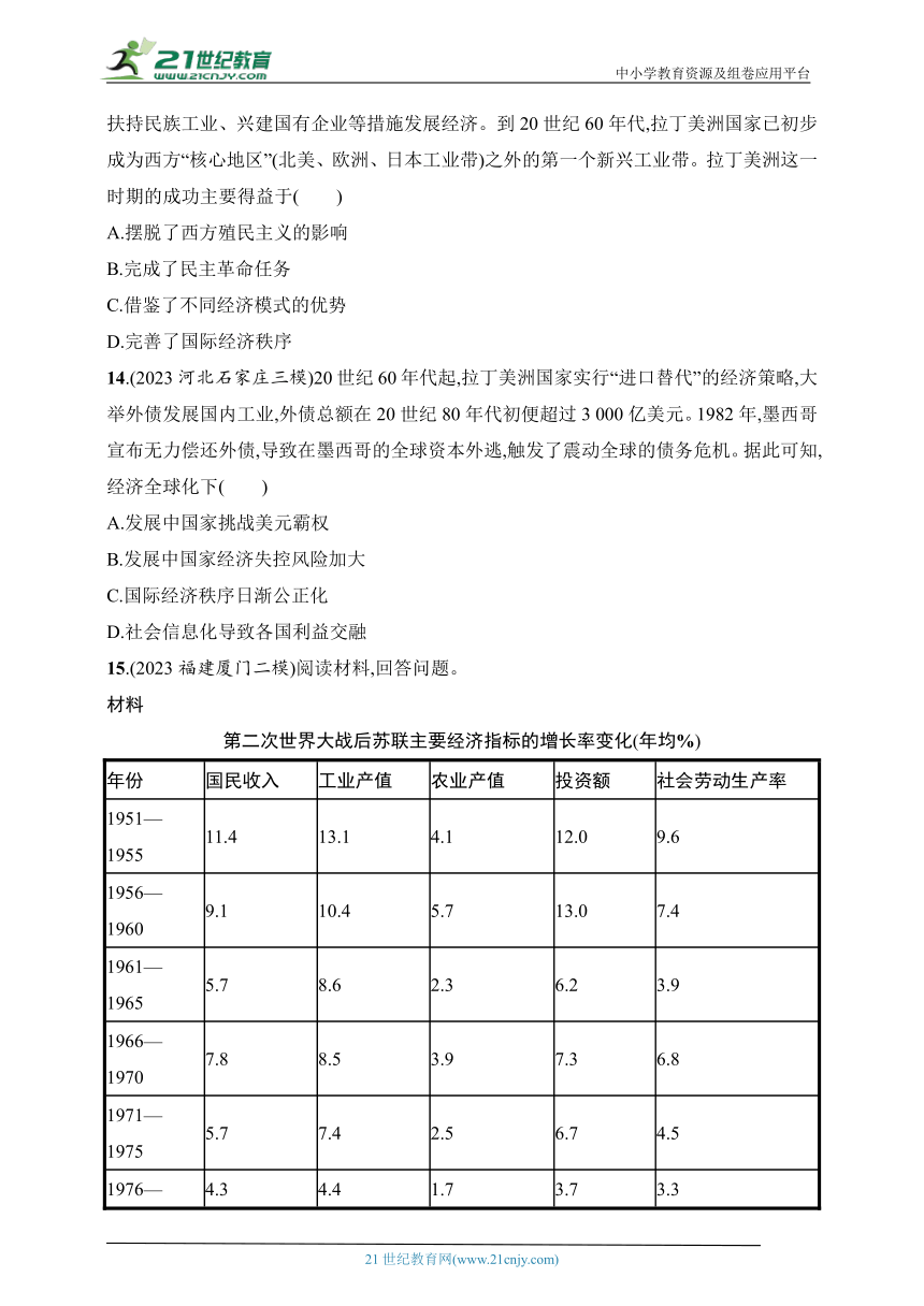 2025人教版新教材历史高考第一轮基础练--第40讲　社会主义国家的发展与变化和世界殖民体系的瓦解与新兴国家的发展（含答案）