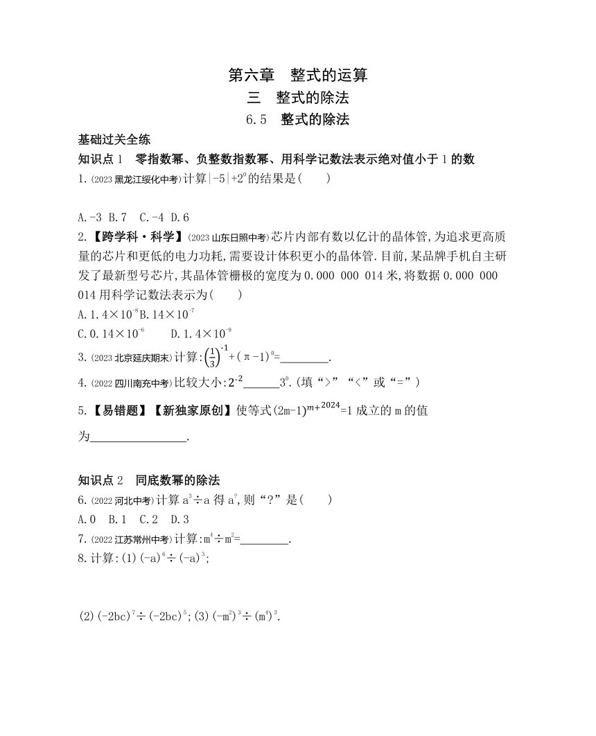 北京课改版数学七年级下册6.5 整式的除法 素养提升练习（含解析）