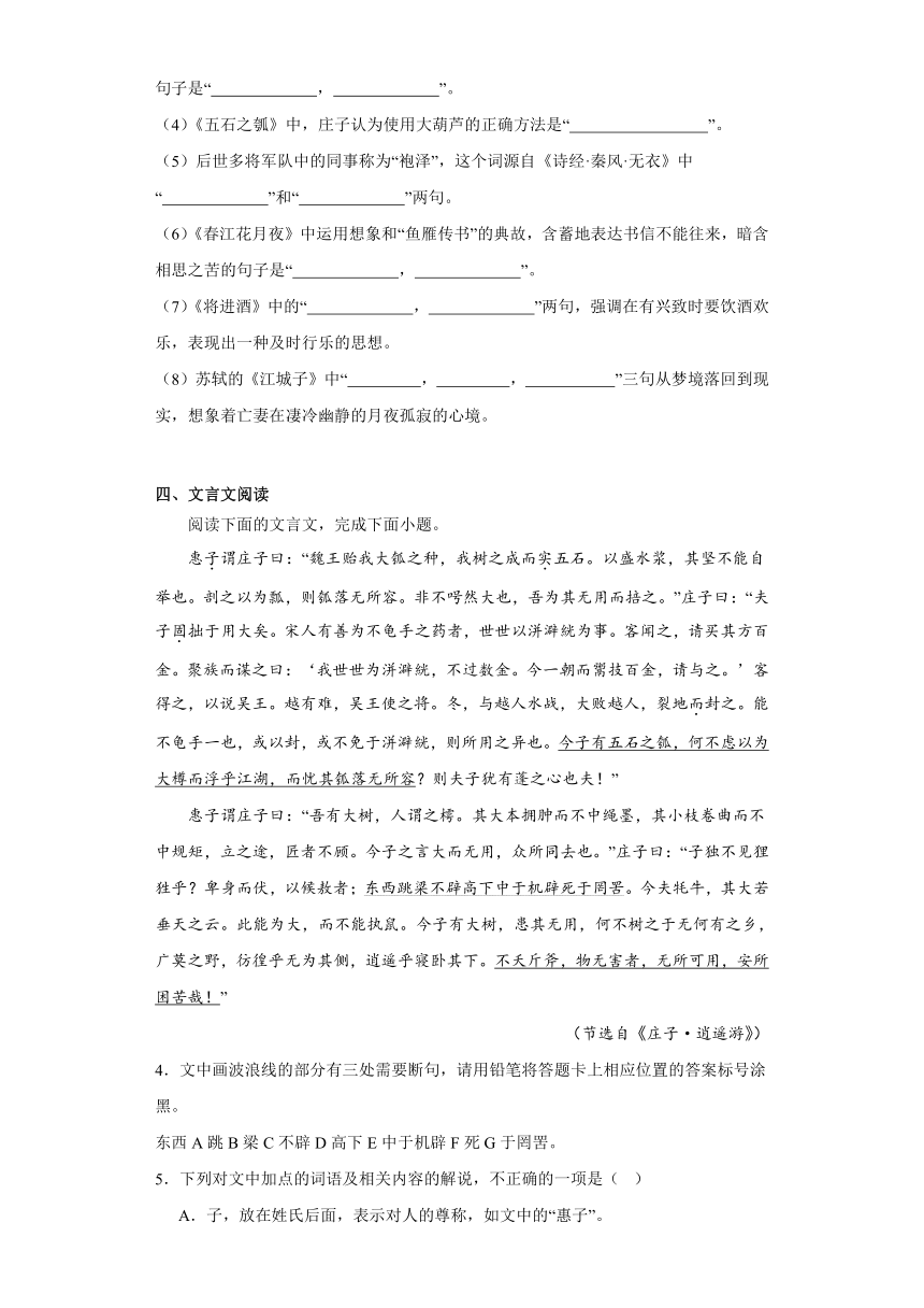 6.2《五石之瓠》同步练习（含答案）统编版高中语文选择性必修上册