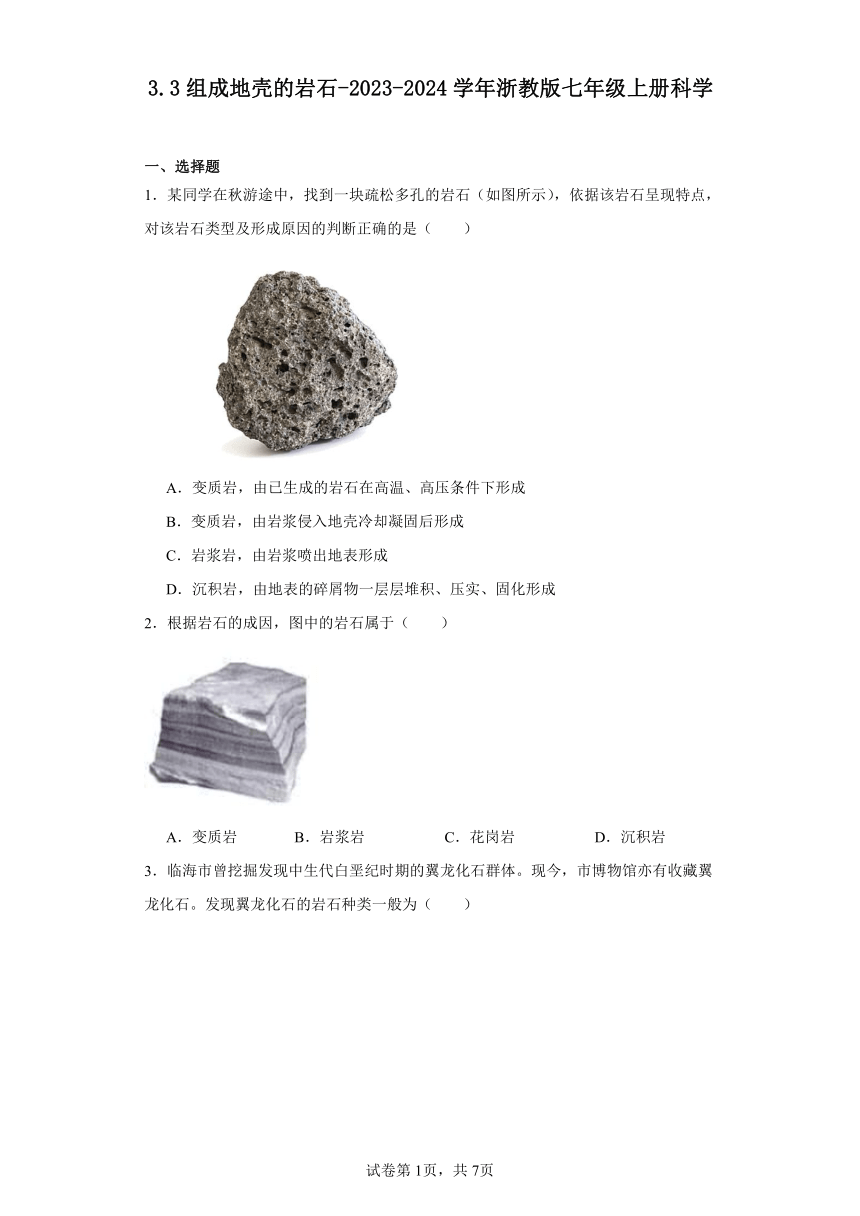 3.3 组成地壳的岩石 同步练习（含解析）