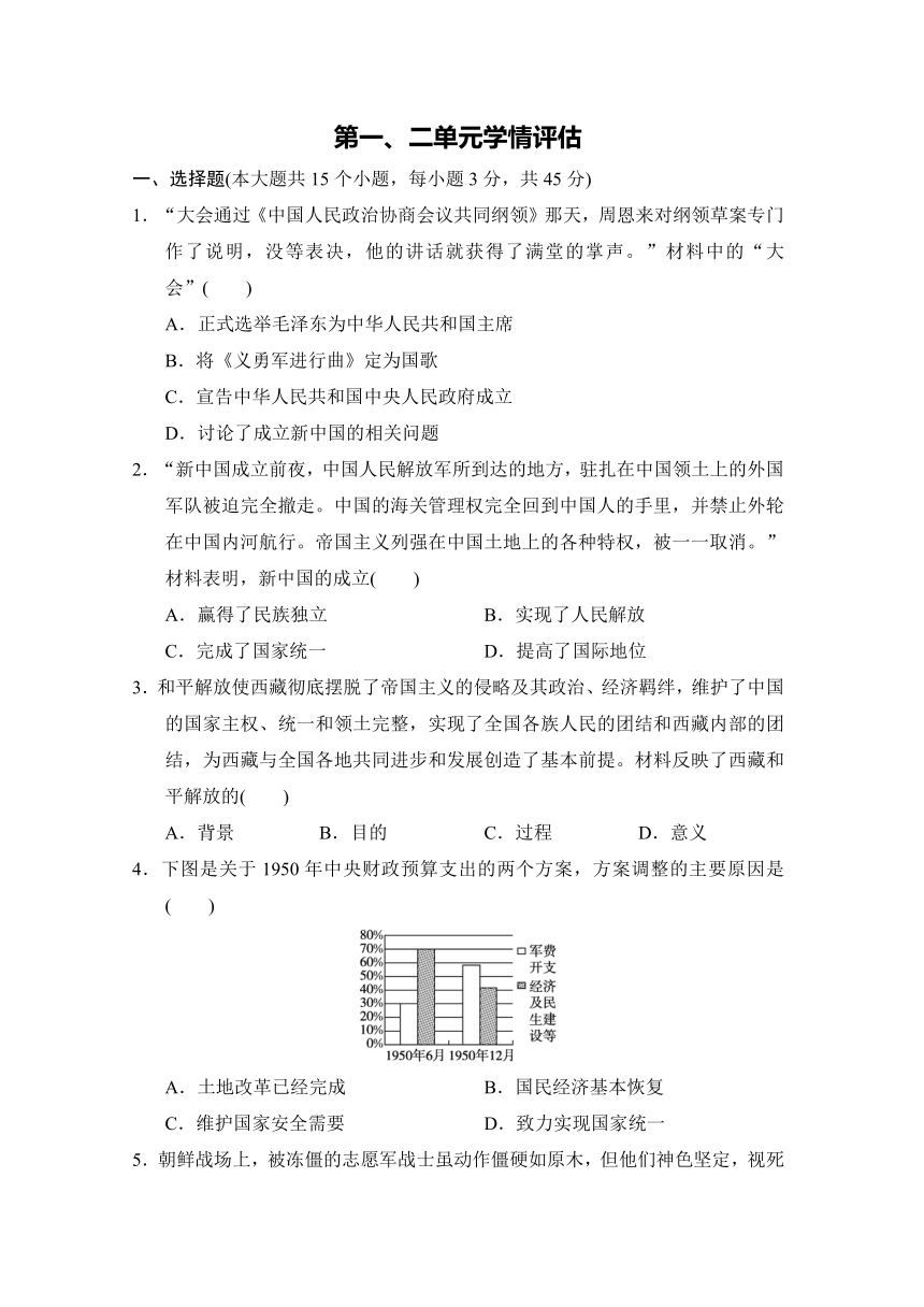 部编版历史八年级下册一、二单元学情评估（含答案）