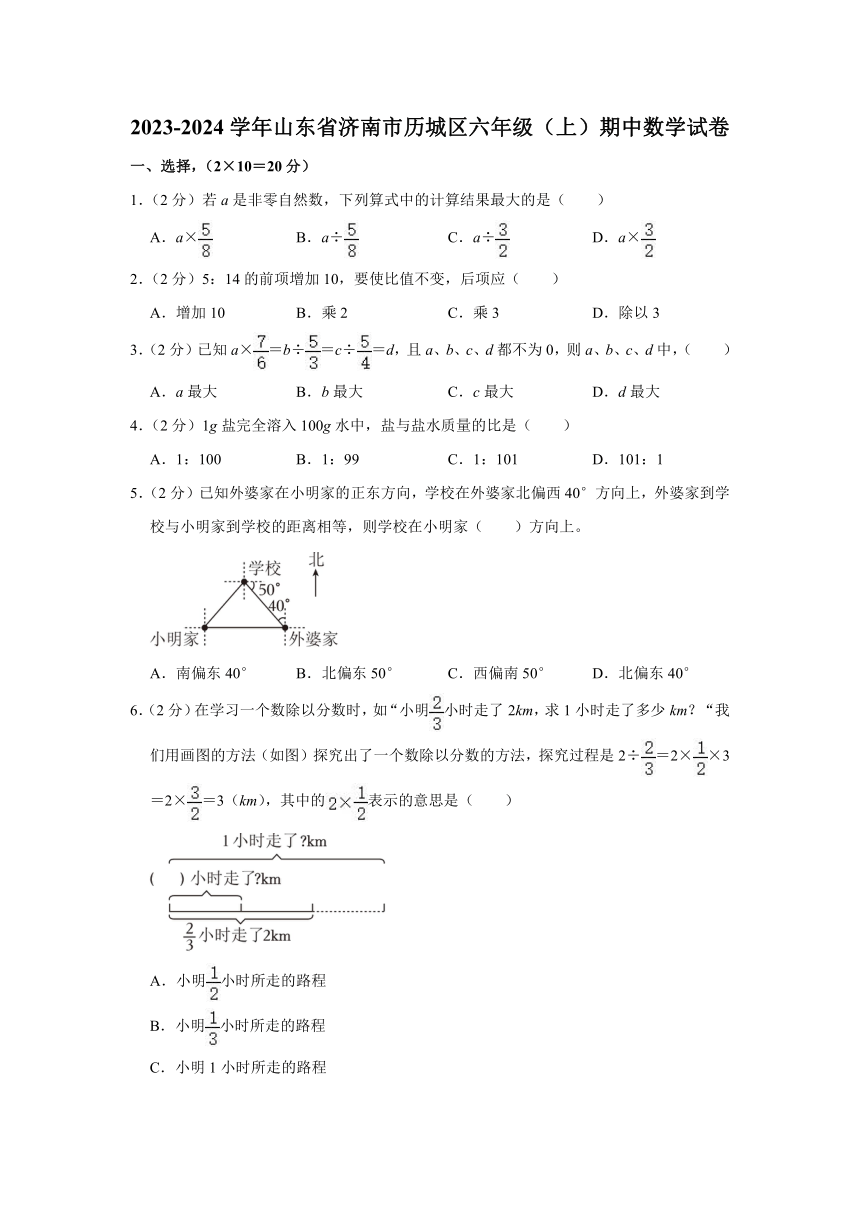 2023-2024学年山东省济南市历城区六年级（上）期中数学试卷（含解析）