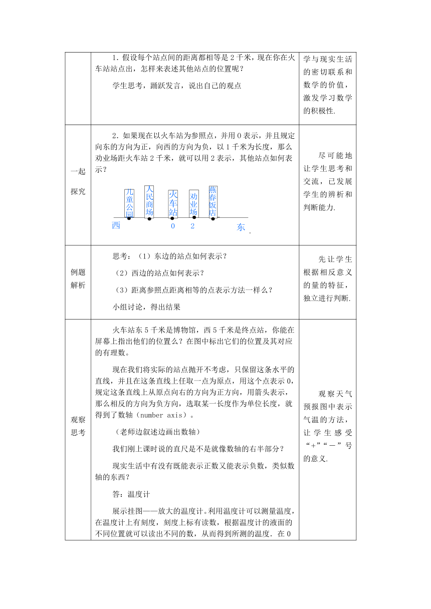 冀教版数学七年级上册 1.2 数轴 教案（表格式）