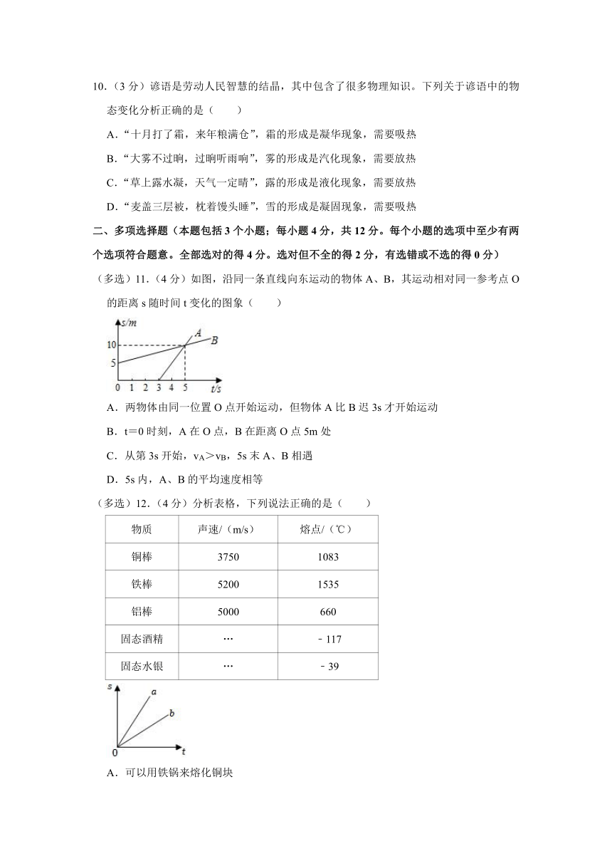 山东省聊城市阳谷县2023-2024学年八年级上学期期中物理试卷（含解析）