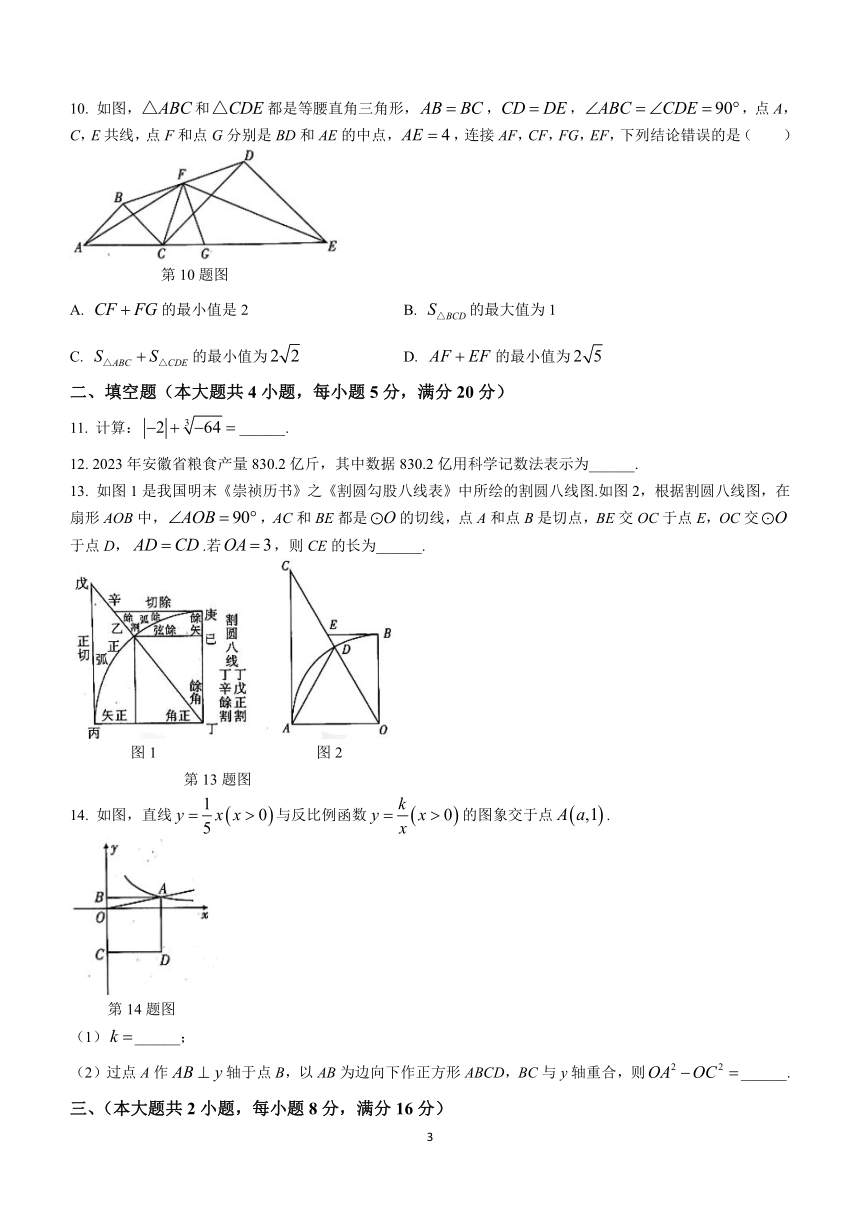 2024年安徽省中考一模数学试题(含答案)