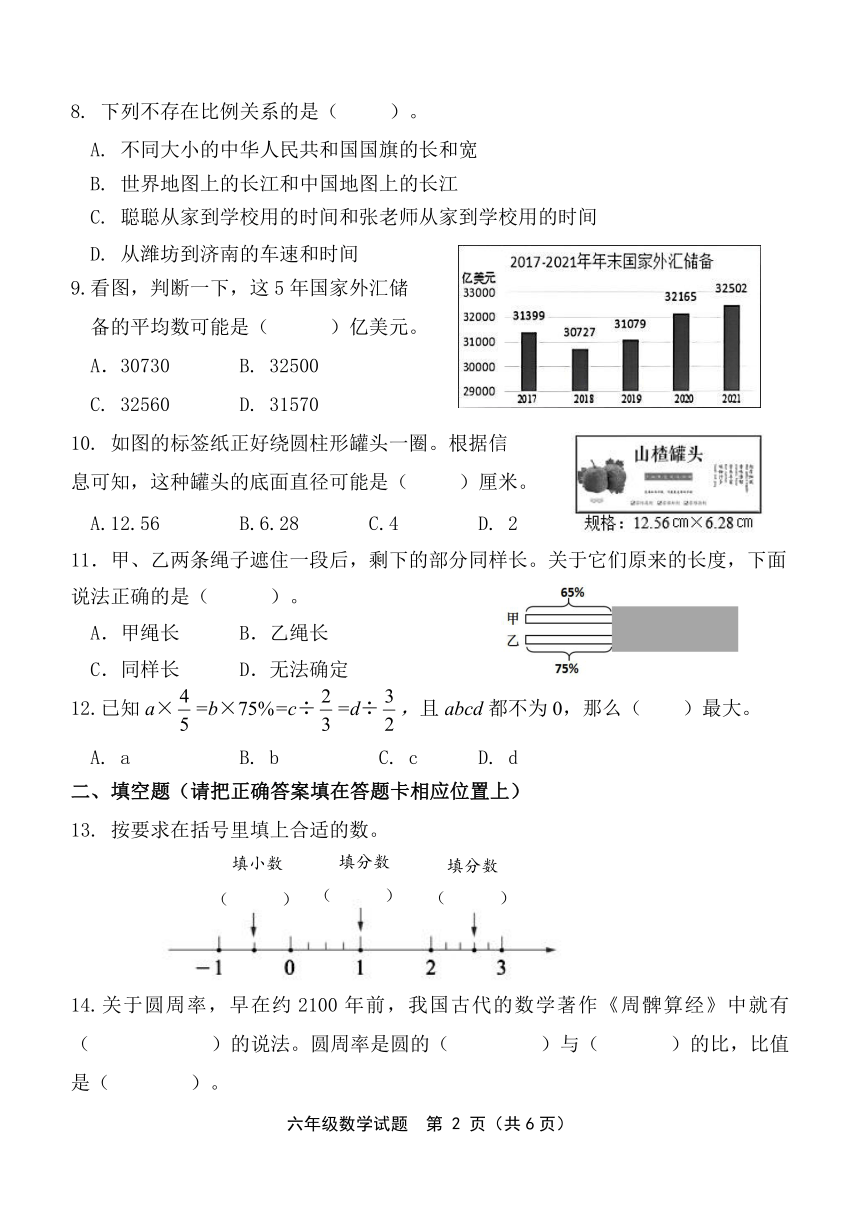 山东省潍坊市昌邑市2022-2023学年第二学期六年级下数学期末质量监测试题（含答案）