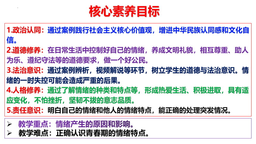 【核心素养目标】4.1 青春的情绪 课件（28张PPT）-2023-2024学年统编版道德与法治七年级下册