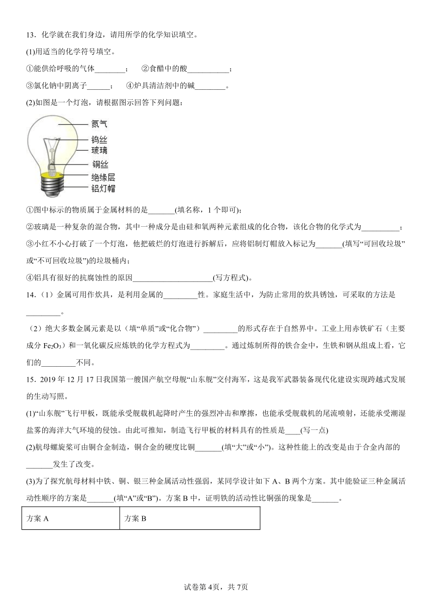 鲁教版 复习题-第九单元  金属(含解析)