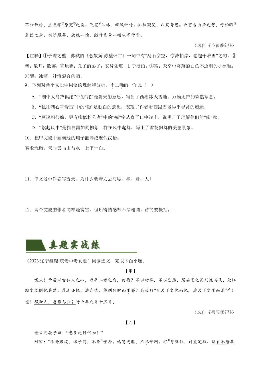 2024年中考语文复习专题19 九上课标文言文复习 专练（PDF学生版+解析版）