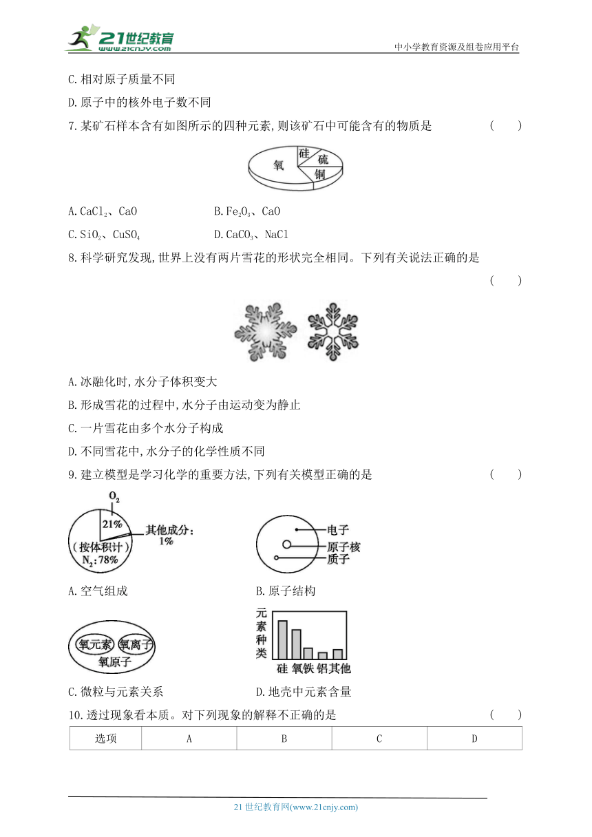 2024人教版九年级化学上学期单元测试卷--第三单元物质构成的奥秘测试卷(含答案）