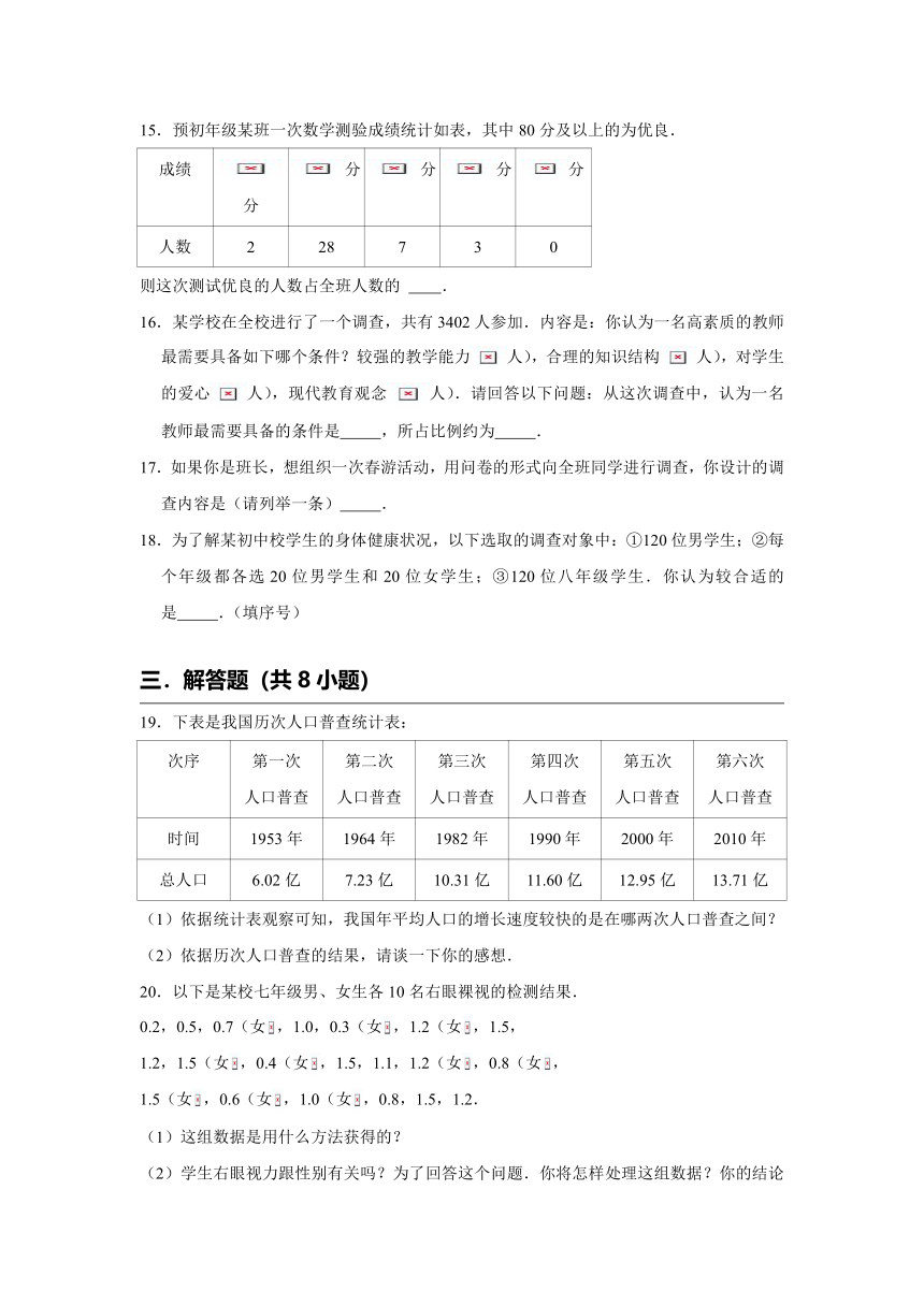 6.1数据的收集【素养基础达标】2023—2024学年北师大版数学七年级上册（含解析）