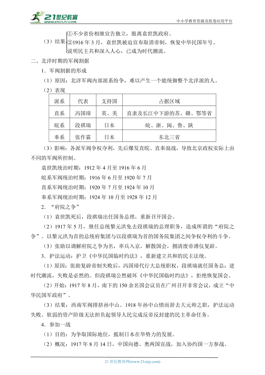 (学案)纲要（上）第20课北洋军阀统治时期的政治、经济与文化