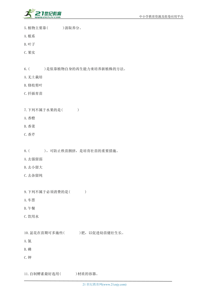 小学劳动六年级上册期末复习卷3（含答案）