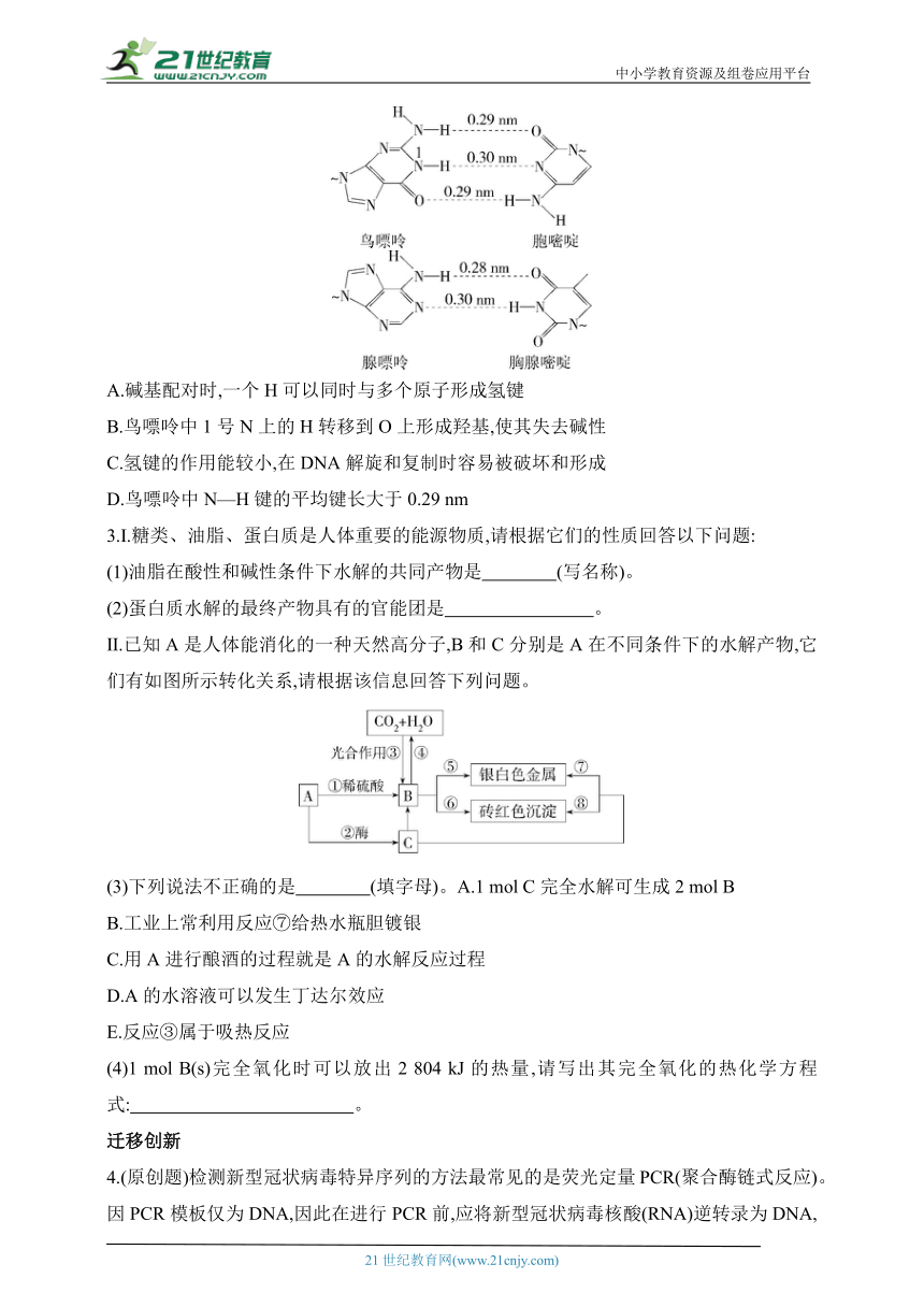 2024人教版高中化学选择性必修3同步练习题--第四章　生物大分子拔高练（含解析）