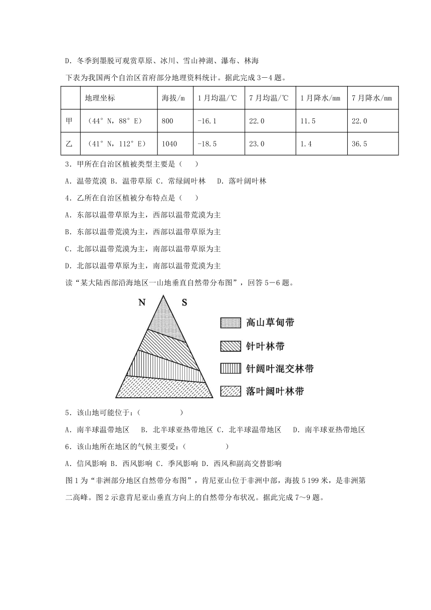 2024届高考地理知识学案与训练：自然环境的地域差异性（含答案）