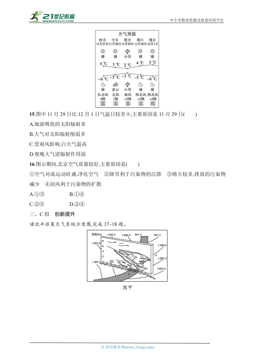 2024浙江专版新教材地理高考第一轮基础练--考点分层练29　锋与天气（含解析）