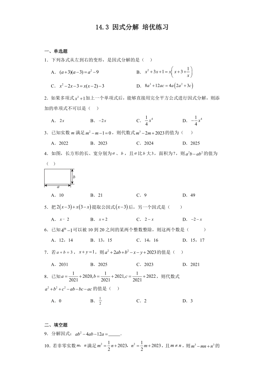 14.3 因式分解 培优练习（无答案） 2023—2024学年人教版八年级数学上册