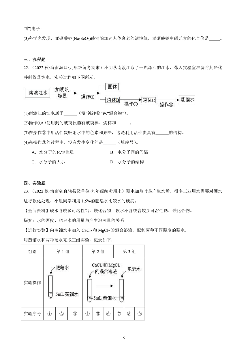 2022－2023学年上学期海南省九年级化学期末试题选编—自然界的水 综合复习题(含解析)