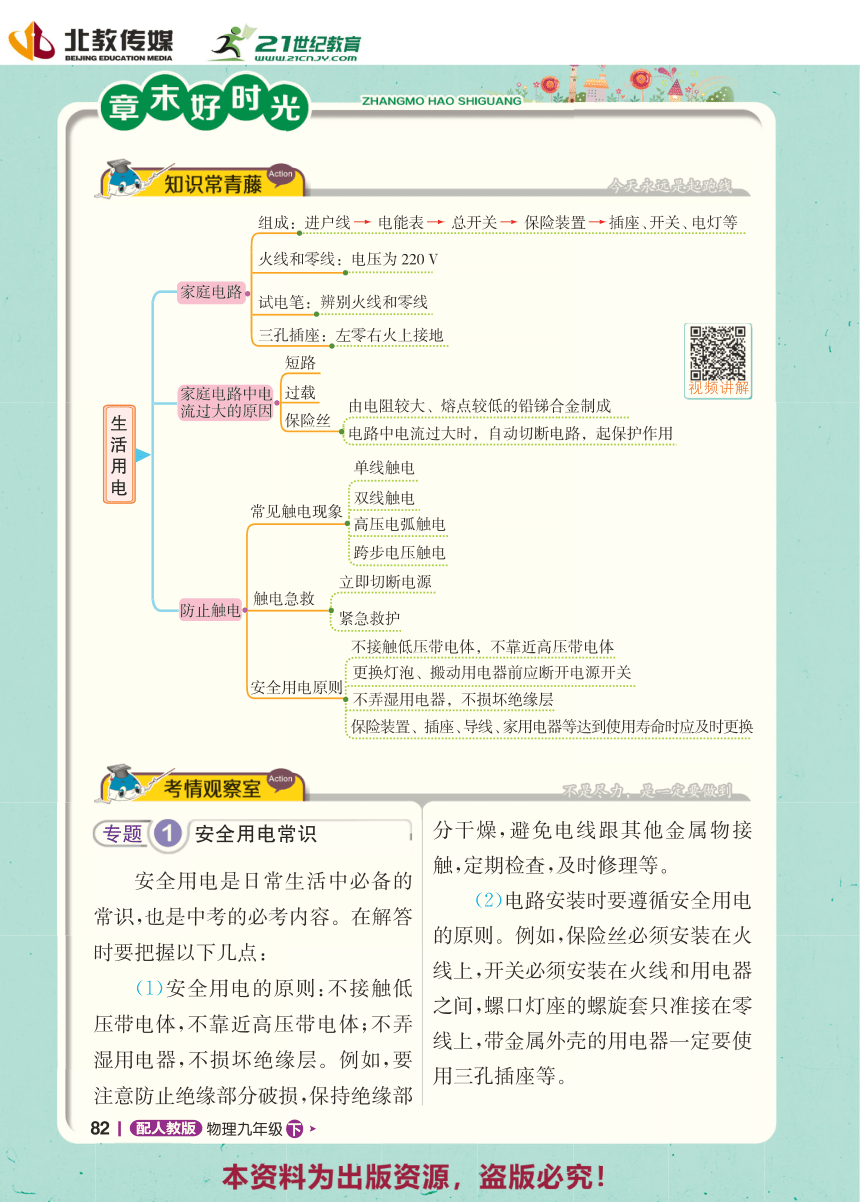 【1+1轻巧夺冠】第19章 生活用电 单元总复习 同步学案-人教版物理九年级下册（pdf版）