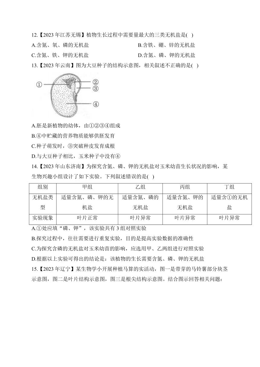 （3）绿色开花植物的一生——2023年中考生物真题专项汇编（含答案）