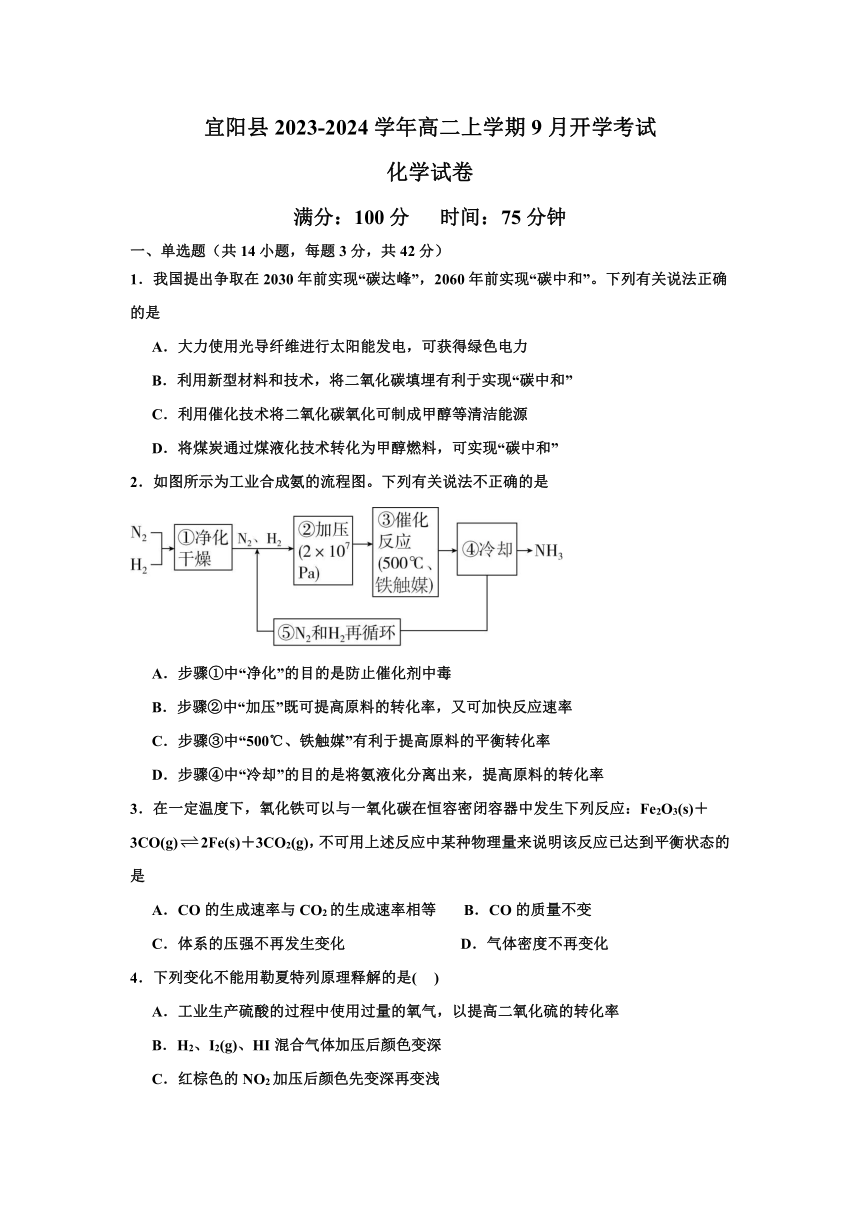 河南省洛阳市宜阳县2023-2024学年高二上学期9月开学考试化学试题（含答案）