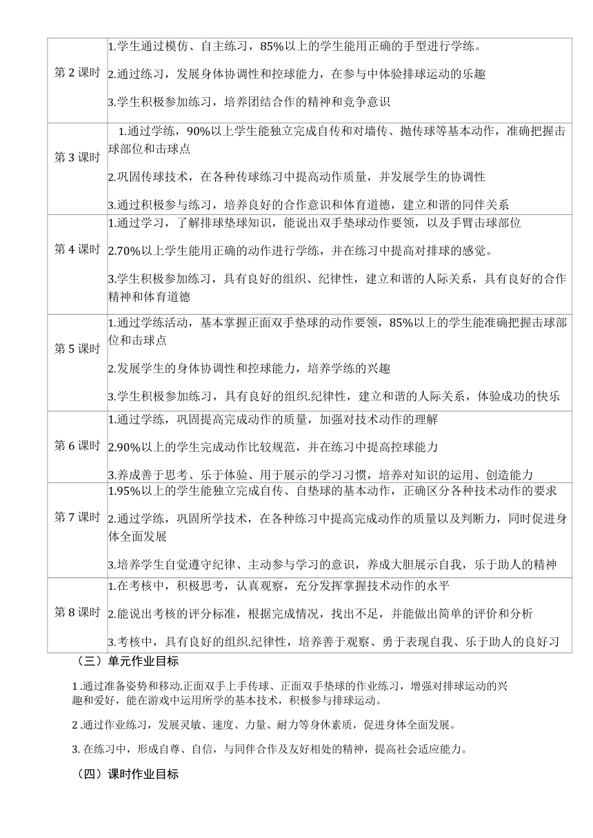 新课标体育与健康作业设计七年级上册《 排球》2