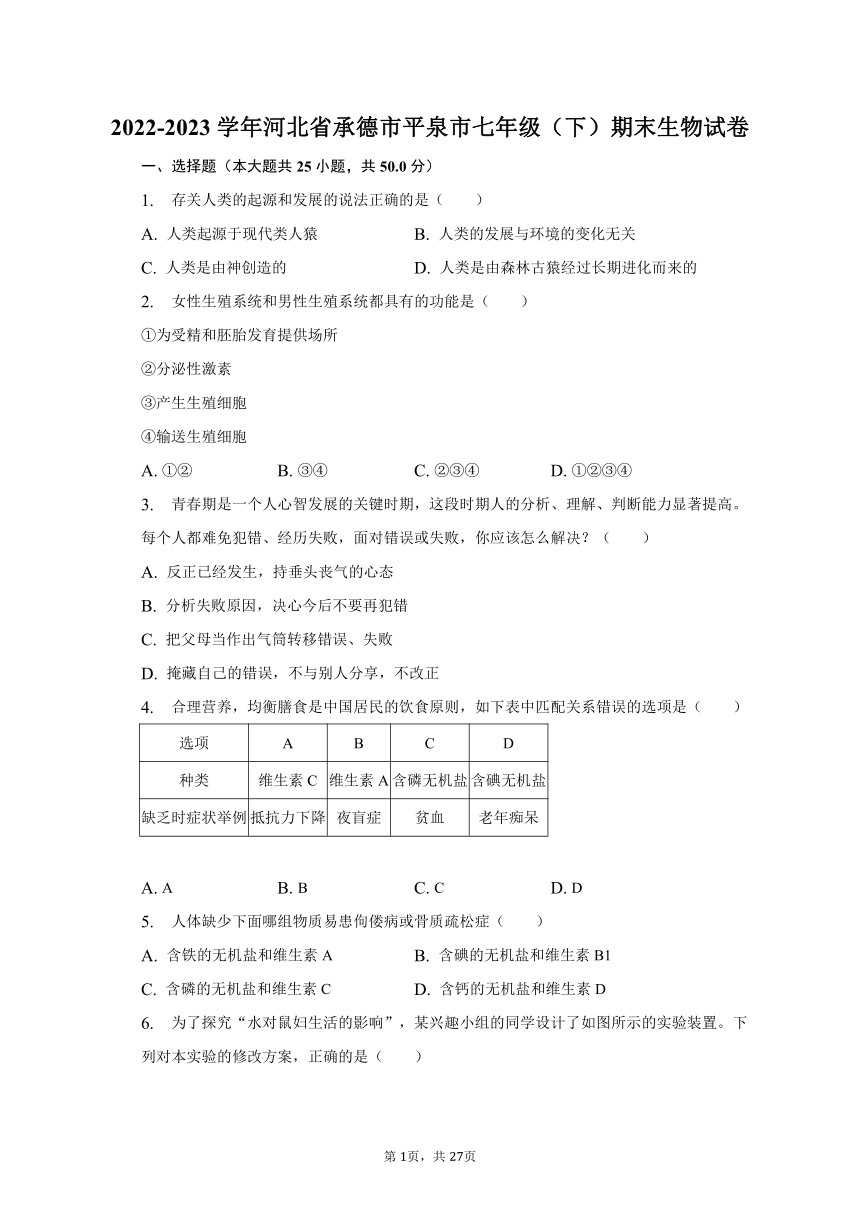 2022-2023学年河北省承德市平泉市七年级（下）期末生物试卷（含解析）