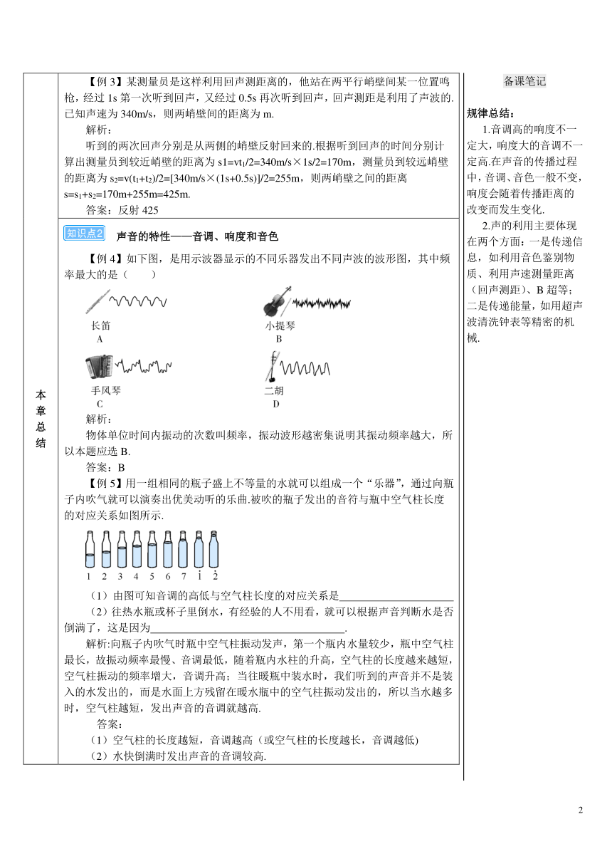 【高效备课】人教版物理八(上) 第二章 声现象 本章复习和总结 优质教案