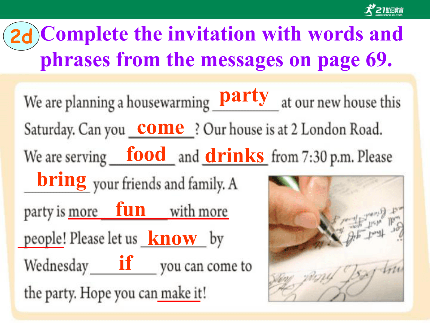 Unit 9 Section B writing课件 （新目标八上Unit 9 Can you come to my party?）
