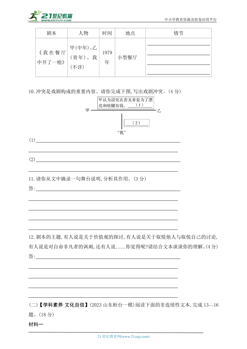 2024五四制人教版语文九年级下学期课时练--第五单元　素养综合检测（含解析）