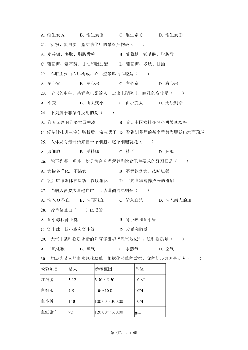 2022-2023学年河北省沧州市泊头市七年级（下）期末生物试卷（含解析）