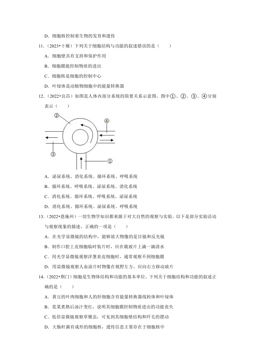 专题1生命系统的结构层次——2022-2023年湖北省中考生物试题分类（word版+解析版）